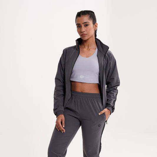 Grey Tracksuit with Purple Powder Sports Bra